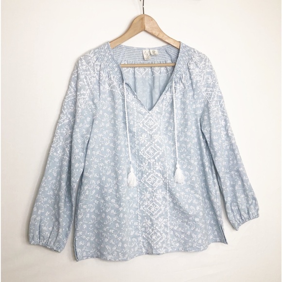 Joie powder, blue embroidered peasant, tunic blouse - Picture 8 of 11